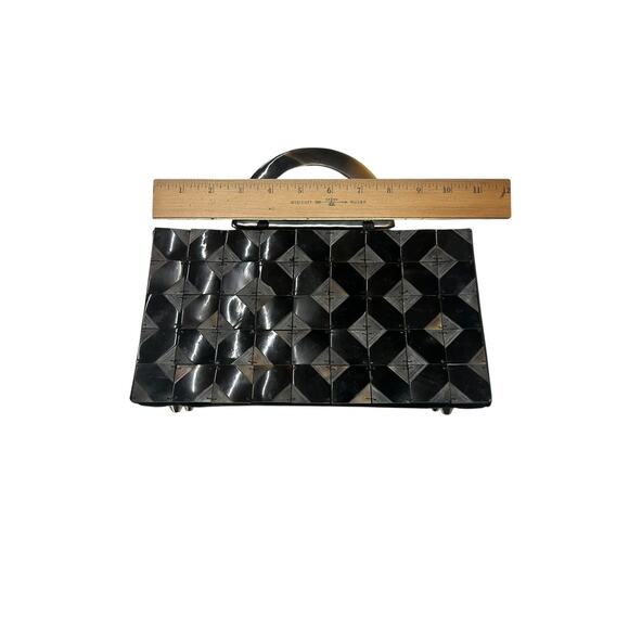 Y2K Geometric Box Clutch Purse Black Lucite Handle Mad Bags‎ Vietnam - Picture 9 of 11